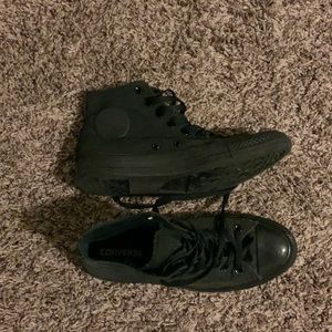 Black Converse high top sneakers.